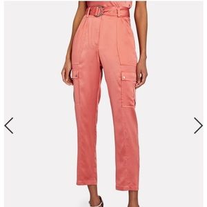 Intermix Addison Belted Charmeuse Cargo Pants In Blush